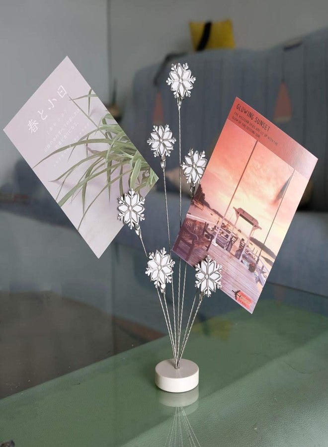 TFu 8-Branch Family Tree Picture Frame Holder, Card Photo Clips Holder Desk Stand for Memo Paper Note Photo Christmas Wedding Card Display (White Snowflake) - Image 3
